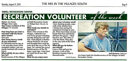 Jim Fraser, Beatlemaniacs founder, chosen Volunteer of the Week